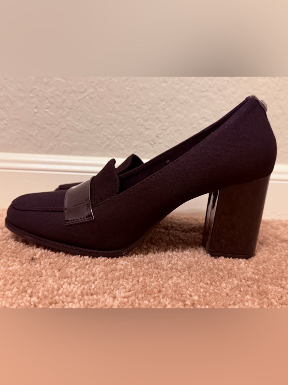 Anne Klein Flex Black Block Heel Loafer Pump